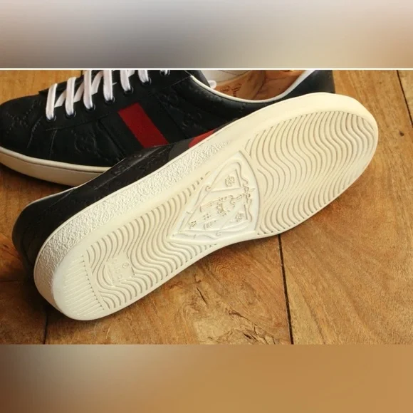 Gucci Ace Blue GG Monogram Leather Sneakers US 9 EU 42 UK 8 Excellent Condition
